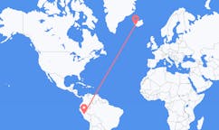 航班从秘鲁瓦努科市到雷克雅维克市，冰岛塞尔