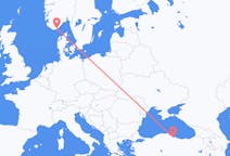 Vluchten van Kristiansand, Noorwegen naar Samsun, Turkije