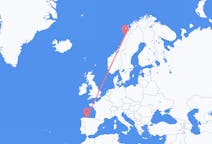 Loty z Bodø, Norwegia do Santiago del Monte, Hiszpania