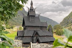 De Flåm, Stegastein, estrada nevada, igreja de madeira de Leardal e Borgund