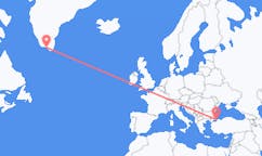 Flyrejser fra Qaqortoq, Grønland til Istanbul, Tyrkiet