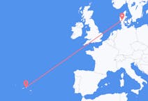 Vluchten van Terceira, Portugal naar Billund, Denemarken
