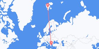 Vluchten van Griekenland naar Spitsbergen en Jan Mayen