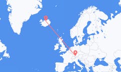 航班从德国梅明根市到阿克雷里市，冰岛塞尔