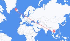 航班从柬埔寨金边市到雷克雅维克市，冰岛塞尔