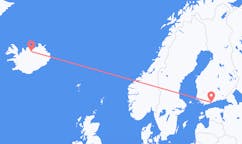 Vluchten van de stad Helsinki naar de stad Akureyri
