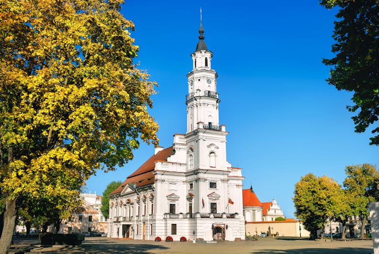 Photo of view of City Hall in old town. Kaunas.