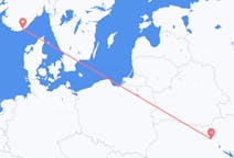 Vluchten van Kiev, Oekraïne naar Kristiansand, Noorwegen