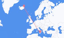 航班从意大利卡塔尼亚市到埃伊尔斯塔济市，冰岛塞尔