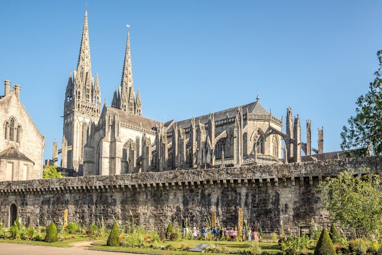Photo of the Cathedral of Saint Corentin in the streets of Quimper - France.