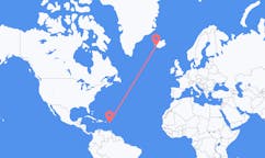 Flyreiser fra Nevis, Saint Kitts og Nevis til Reykjavik, Island