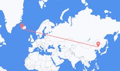 Flyg från staden Changchun, Kina till staden Reykjavik, Island