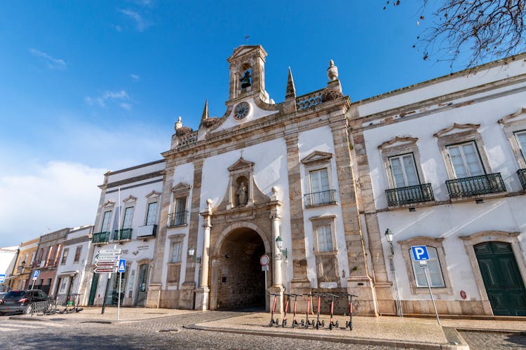 Photo of main entrance to historical downtown of Faro city, Portugal.