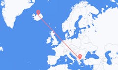 航班从希腊塞萨洛尼基市到阿克雷里市，冰岛塞尔