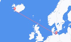Flyreiser fra byen Reykjavik, Island til byen Rostock, Tyskland