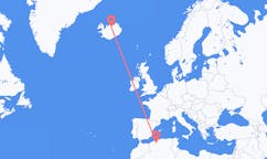 航班从阿尔及利亚提亚雷特市到阿克雷里市，冰岛塞尔