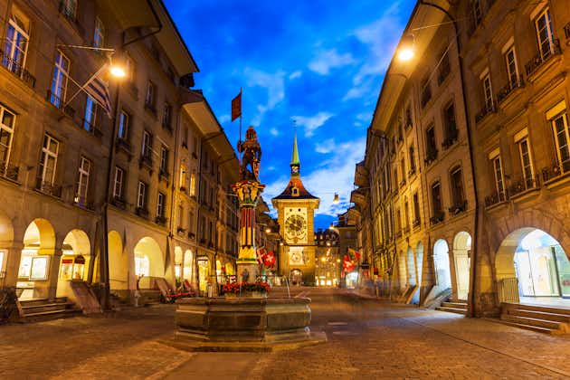 photo of Zytglogge is a landmark medieval clock tower in evening in Bern city in Switzerland.