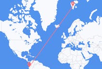 Vluchten van Kanton Santa Rosa, Ecuador naar Spitsbergen, Spitsbergen en Jan Mayen