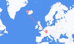 Fly fra byen Reykjavik, Island til byen Bern, Schweiz