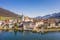 Photo of aerial view of the Arth Goldau village by lake Zug in Canton Schwyz in Central Switzerland on a sunny day.