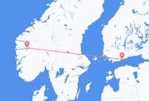 フィンランドのヘルシンキから、ノルウェーのソグンダルまでのフライト