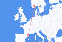 노르웨이발 크리스티안샌드, 스페인행 바르셀로나 항공편