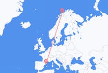 Vluchten van Barcelona, Spanje naar Tromso, Noorwegen