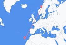 Vols depuis la ville de Santa Cruz de La Palma vers la ville de Trondheim