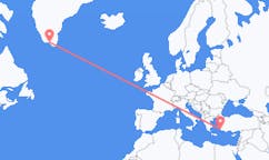 Flyrejser fra Narsaq, Grønland til Bodrum, Tyrkiet