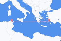 Vluchten van Tunis, Tunesië naar Kos, Griekenland