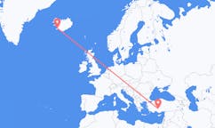 Flyreiser fra Konya, Tyrkia til Reykjavík, Island