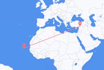 Flyg från Boa Vista (kommun i Brasilien, Roraima, lat 3,19, long -60,61), Kap Verde till Gaziantep, Turkiet