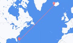航班从巴哈马马什港市到雷克雅维克市，冰岛塞尔