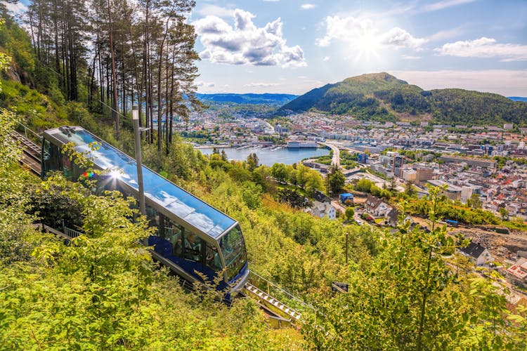 View of Bergen city with lift in Norway.