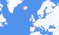 Fly fra byen Reykjavik, Island til byen Barcelona, Spanien