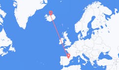 航班从西班牙萨拉戈萨市到阿克雷里市，冰岛塞尔