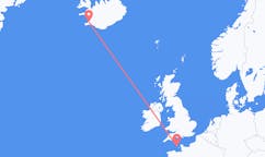 Flyg från staden Reykjavik till staden St. Peter Port