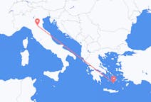 イタリアのボローニャからから、ギリシャのサントリーニ島までのフライト