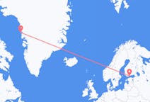 フィンランドのヘルシンキから、グリーンランドのウペルナビクまでのフライト