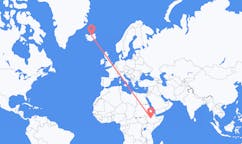 Flights from Addis Ababa, Ethiopia to Akureyri, Iceland