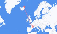 アイスランドのエギルスタジルから、フランスのペルピニャンまでのフライト