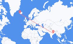 航班从印度贾尔苏古达市到雷克雅维克市，冰岛塞尔