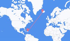航班从多米尼加共和国圣地牙哥市到雷克雅维克市，冰岛塞尔