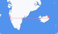 Fly fra byen Maniitsoq, Grønland til byen Egilsstaðir, Island
