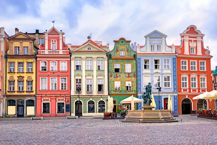 Photo of Colorful renaissance facades on the central market square in Poznan.
