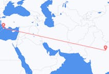 Flyg från Kanpur till Rhodes, England
