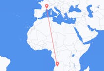 Flyg från Huambo, Angola till Nimes, Frankrike