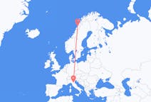 Vluchten van Bodø, Noorwegen naar Bologna, Italië