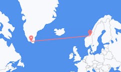 出发地 格陵兰纳萨克目的地 挪威特隆赫姆的航班