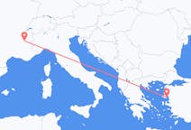 Loty z Grenoble, Francja z Mitylena, Grecja